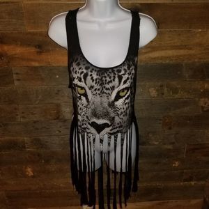Body Central White Tiger Fringe Tank Top